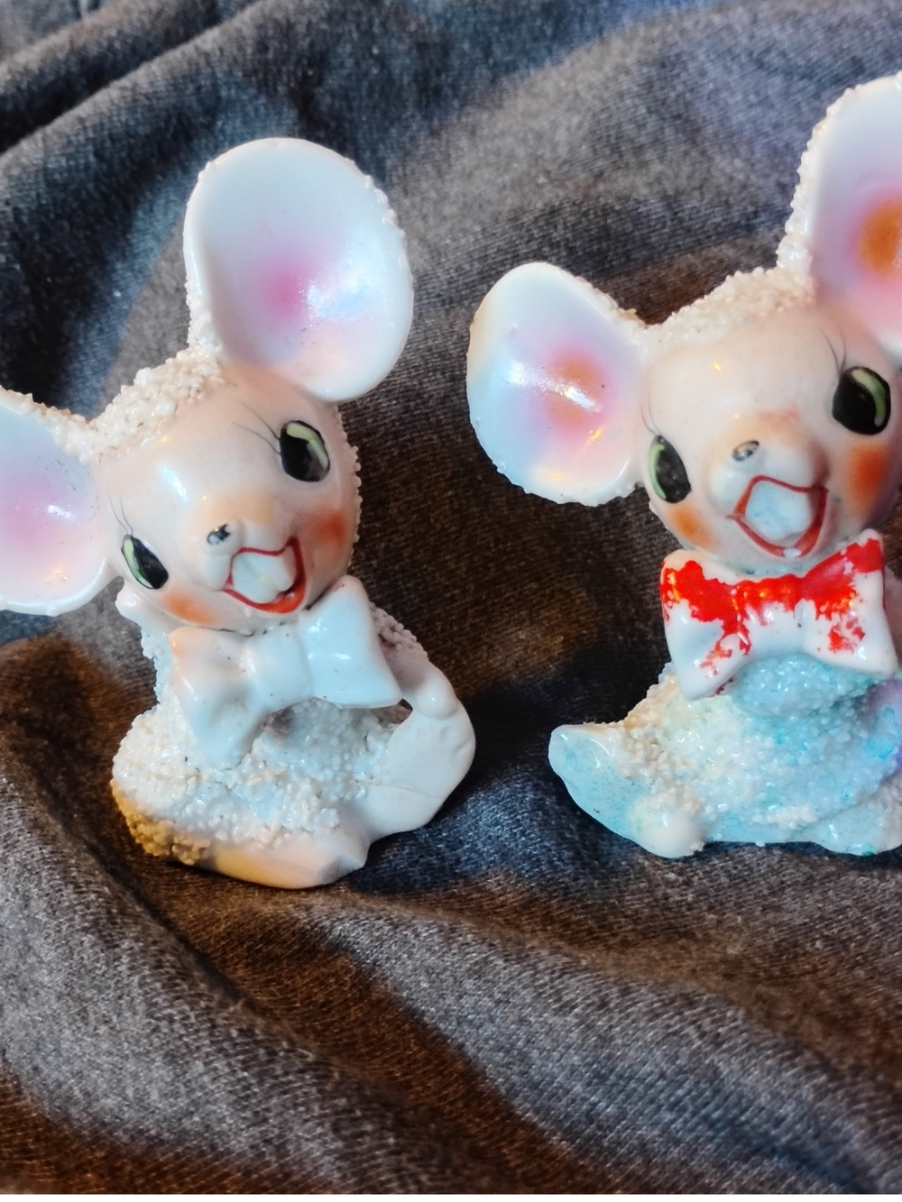 Vintage MCM Japan Ceramic Mouse Figurines Set – Anthropomorphic Mice w/ Bowties
